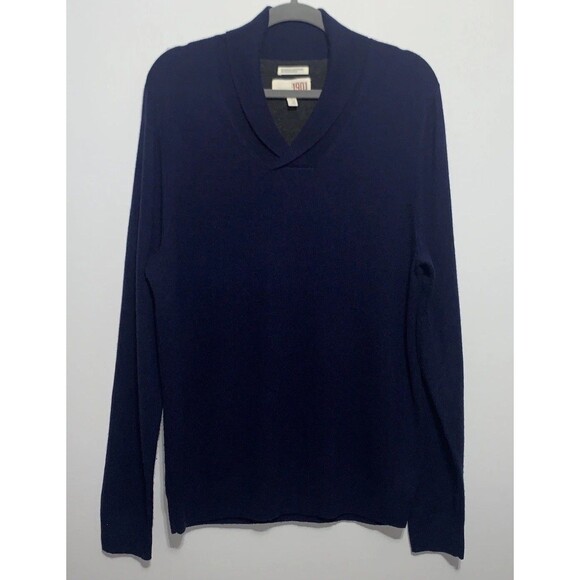 Nordstrom 1901 Cashmere Marino Wool Sweater Size L Navy Blue Sweatshirt Pullover - Picture 1 of 7